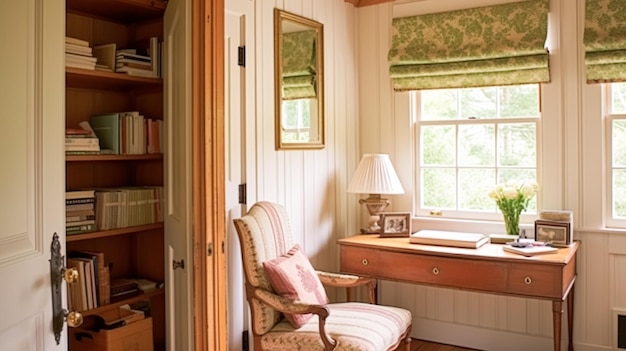 Cottage antique décoration de la salle d'étude du bureau à la maison design d'intérieur et meubles de maison de campagne décoration de maison table bureau et chaise style de campagne anglais