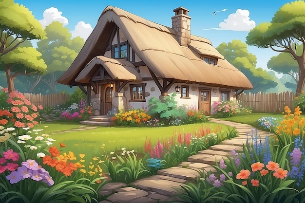 Cottage confortable parmi l'herbe haute Illustration