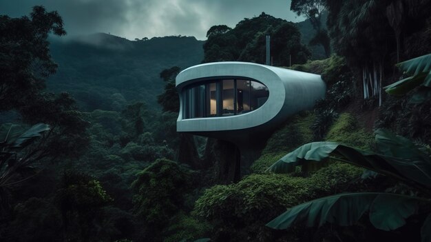 Cottage futuriste dans la jungle