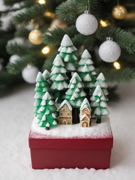 Cottage en pain d'épice sur un vrai arbre de Noël