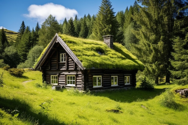 Cottage rural norvégien typique avec un paysage à couper le souffle et une belle verdure en Norvège
