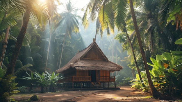 Cottage rustique dans la forêt tropicale de Bali avec