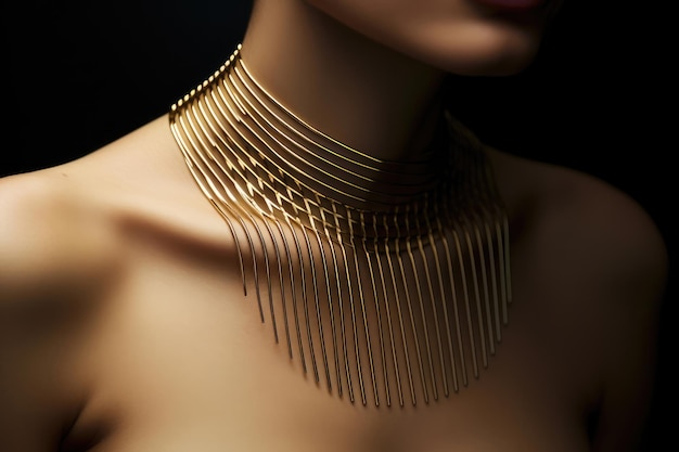 Un cou de femme avec un collier de chaîne d'or