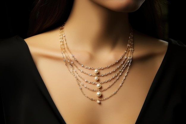 Un cou de femme avec un collier de chaîne d'or