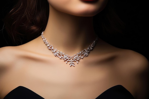 Un cou de femme avec un collier de diamants