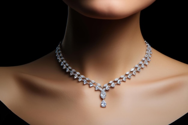 Un cou de femme avec un collier de diamants