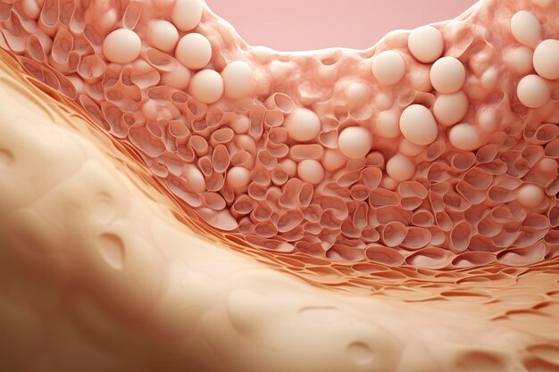 Couche de peau affaissée et rendu 3D des cellules de la peau