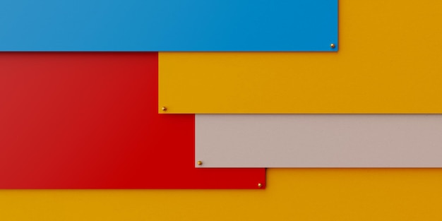 couche plate de papier coloré en couches dans un motif avec rendu 3D en couleur rouge bleu et jaune
