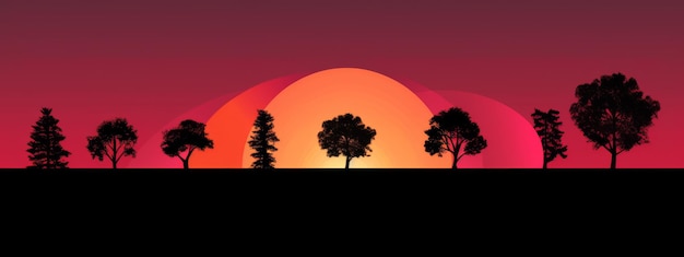 Photo le coucher du soleil derrière une rangée d'arbres