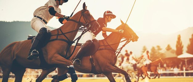 Le coucher du soleil Un jeu de polo majestueux au milieu d'une symphonie de couleurs