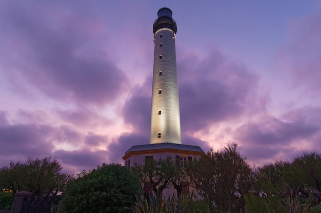 Le coucher du soleil sur le phare d'AngetBiarritz France