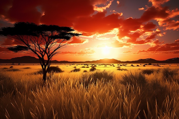 Photo le coucher du soleil sur les prairies de sable en afrique de l'est