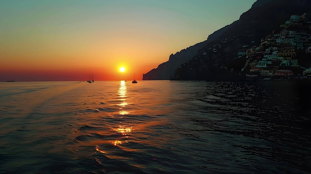 Le coucher du soleil projette une lueur dorée sur les vagues de cette belle image.