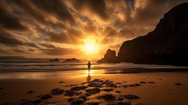 Photo coucher du soleil avec silhouette et sunburst porthtowan angleterre cornwall uk