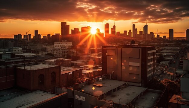 coucher de soleil au-dessus de la ville couche de soleil dans la ville IA générative