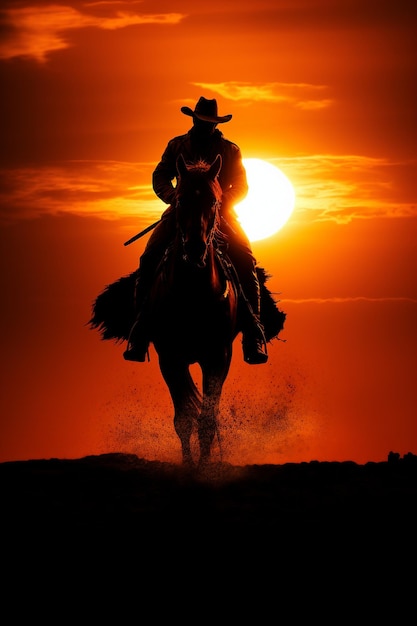 Photo le coucher de soleil au style cow-boy