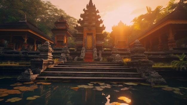 Photo le coucher de soleil au temple de pura lempuyang luhur à bali