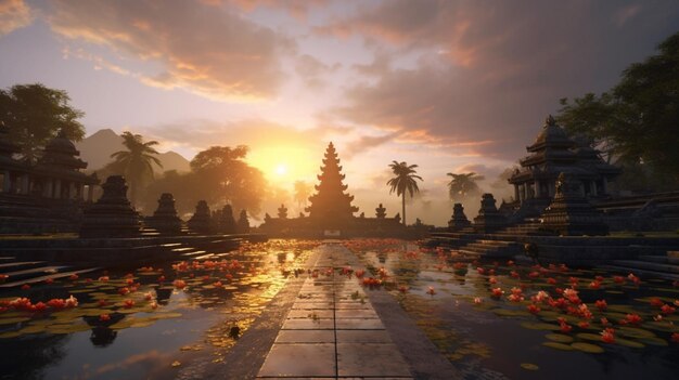 Le coucher de soleil au temple de Pura Lempuyang Luhur à Bali