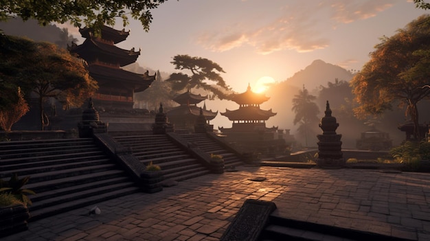 Photo le coucher de soleil au temple de pura lempuyang luhur à bali
