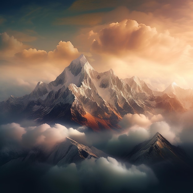 coucher de soleil coloré dans les montagnes avec des nuages