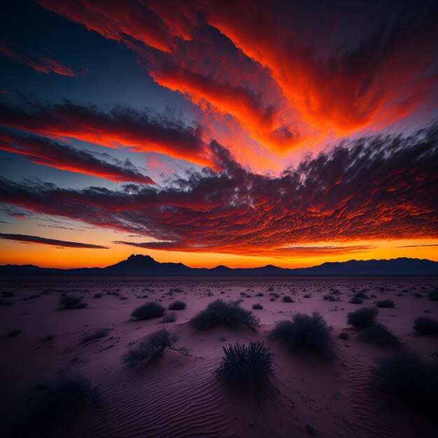 Un coucher de soleil coloré sur le désert