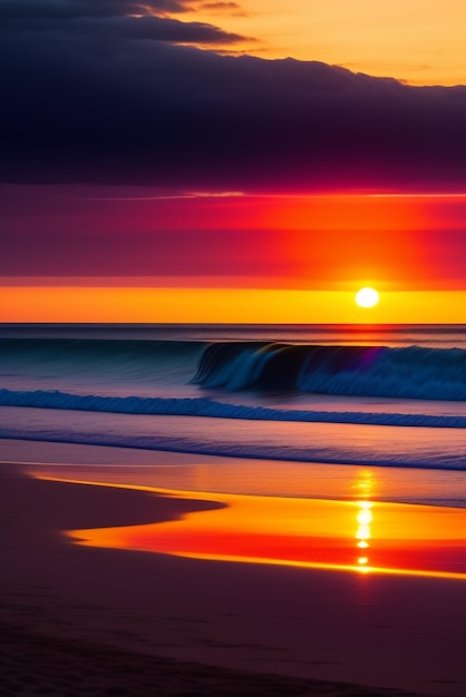 Un coucher de soleil coloré sur l'océan avec le coucher de soleil sur l'océan.