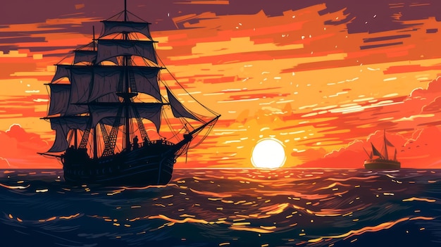 Coucher de soleil de Columbus dans les années 1740, une illustration d'art pixel