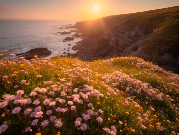 Un coucher de soleil sur la côte de cornouailles