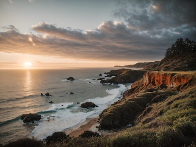 Coucher de soleil sur la côte tranquille