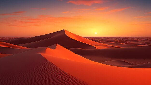 Un coucher de soleil à couper le souffle sur le désert avec des dunes de sable majestueuses