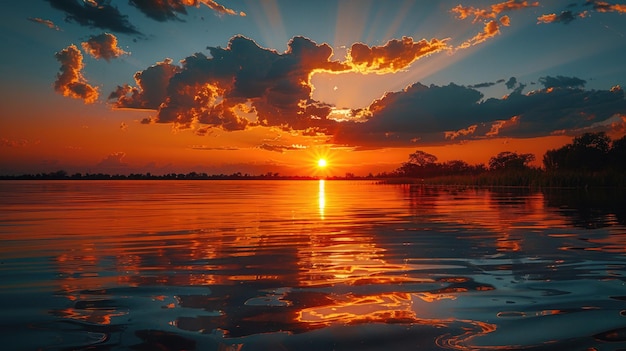 Un coucher de soleil à couper le souffle sur des eaux calmes