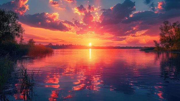 Un coucher de soleil à couper le souffle sur des eaux calmes