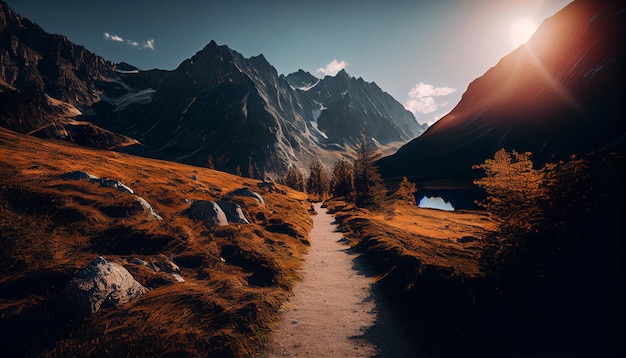 Coucher de soleil dans les Alpes suisses Suisse Europegenerative ai