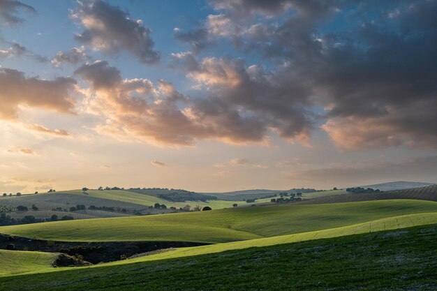 Coucher de soleil dans les champs de céréales du Géoparc de Grenade