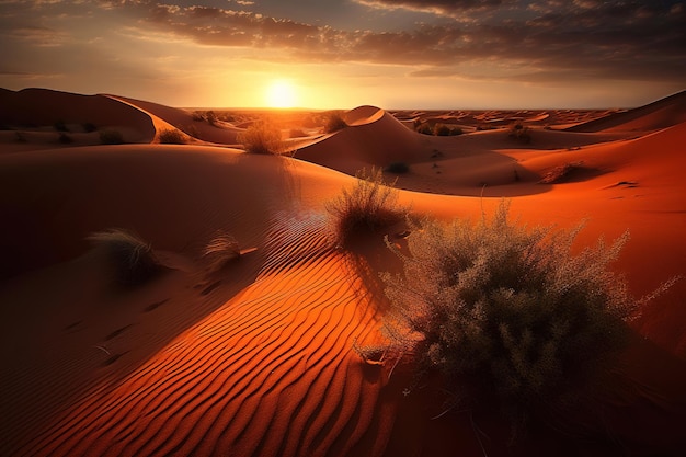 Un coucher de soleil dans le désert du sahara