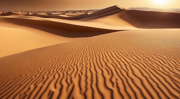coucher de soleil dans le désert scène panoramique du désert sable dans le paysage du désert
