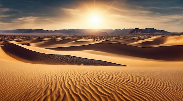 coucher de soleil dans le désert scène panoramique du désert sable dans le paysage du désert