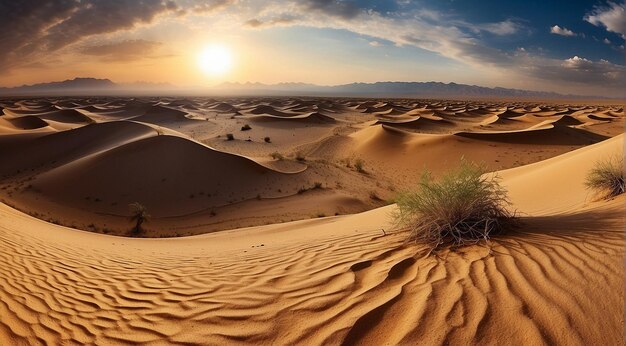 coucher de soleil dans le désert scène panoramique du désert sable dans le paysage du désert