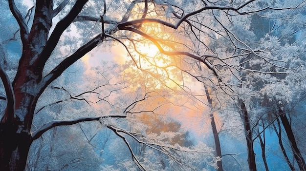 Coucher de soleil dans la forêt