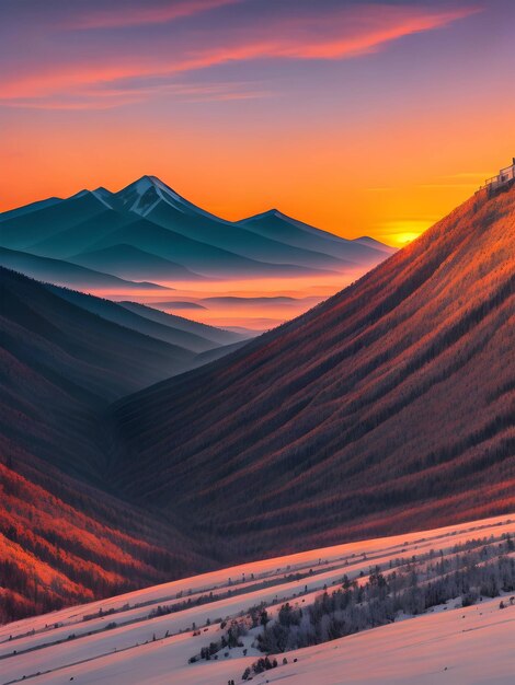 Coucher de soleil dans les montagnes aux couleurs vives