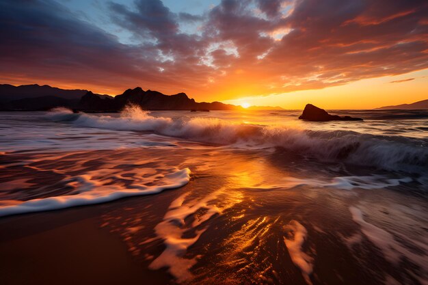 coucher de soleil dans les montagnes et la plage