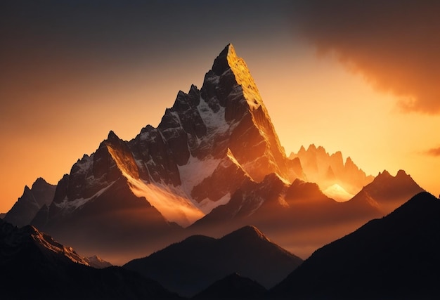 Le coucher de soleil dans les montagnes
