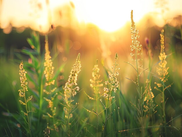 Le coucher de soleil dans la prairie