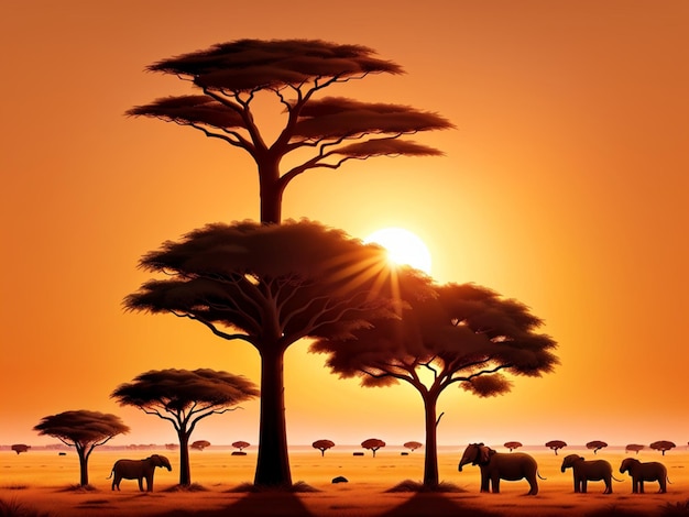 Un coucher de soleil dans la savane africaine