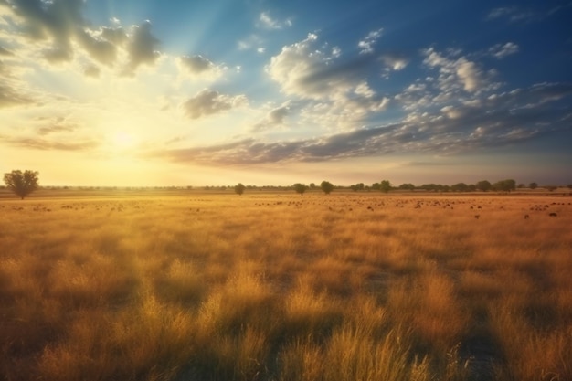 Coucher de soleil dans la steppe Lever de soleil dans la steppe