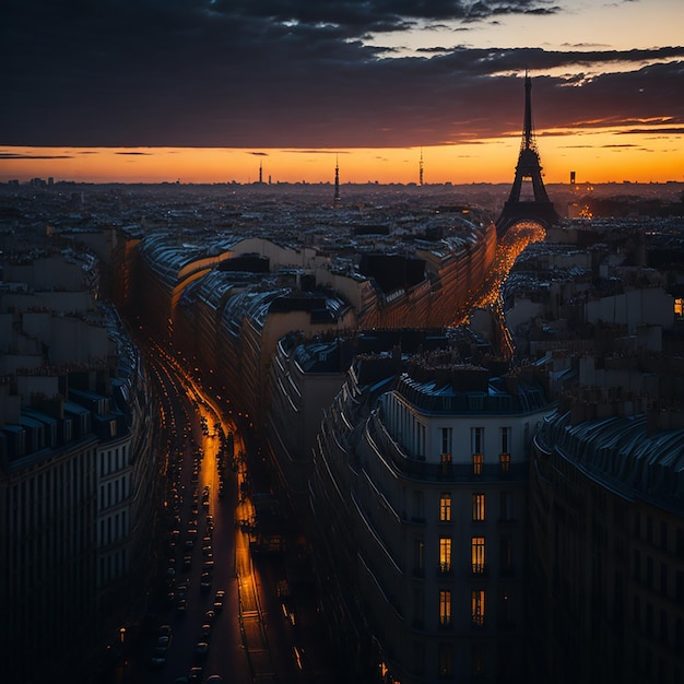 coucher de soleil sur la denfense à paris france