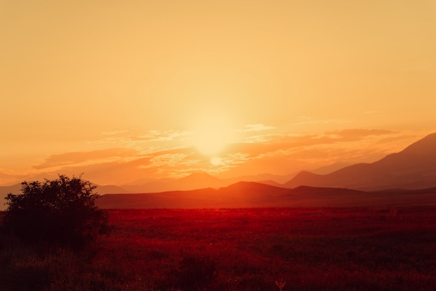 Coucher de soleil doré dans les montagnes