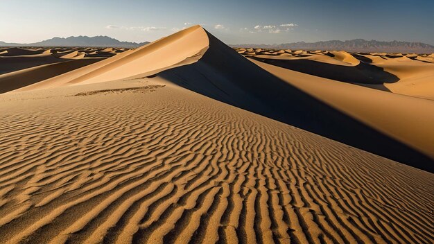 Un coucher de soleil doré sur les dunes de sable du désert.