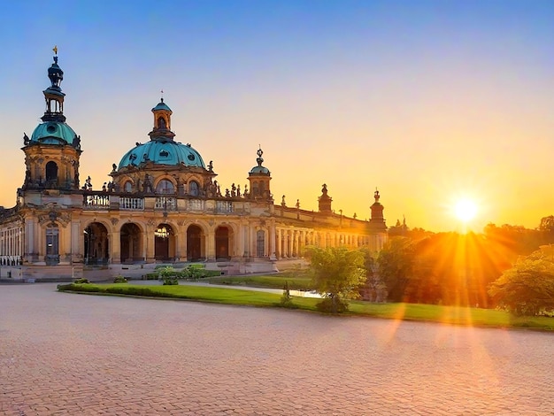 Le coucher de soleil de Dresde à Zwinger en Saxe en Allemagne AI_Generated