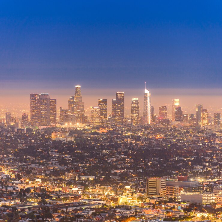 Photo coucher de soleil du centre ville de los angeles